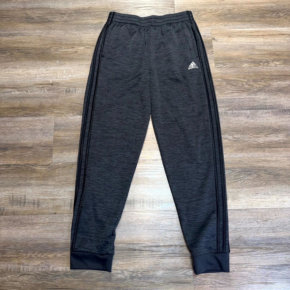 Adidas Joggers Youth Boys XL (18-20) Heather Gray Fleece Lined Regular-Fit